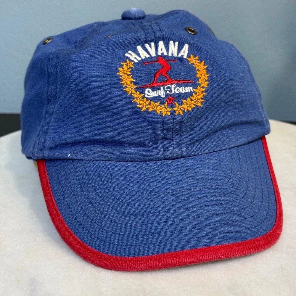 Vtg‎ Gap Havana Surf Team Blue Canvas Baseball Hat Red Trim Kids Y2k Cap preppy